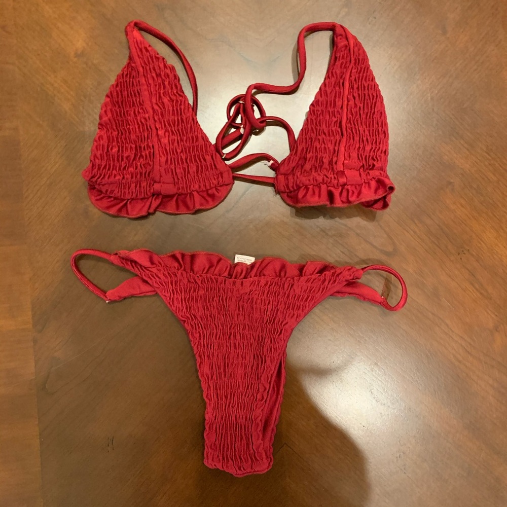 Sexy red bikini with crossing straps